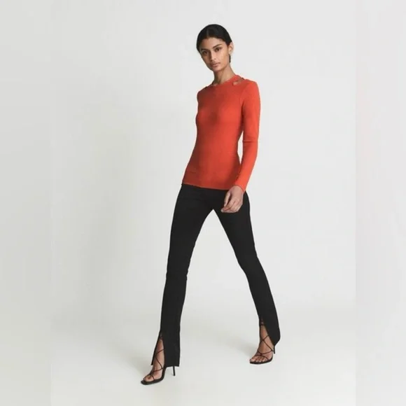 SOLD 🛑 Reiss Laurel Orange Ribbed Cutout Long Sleeve Top NWT - Picture 4 of 11